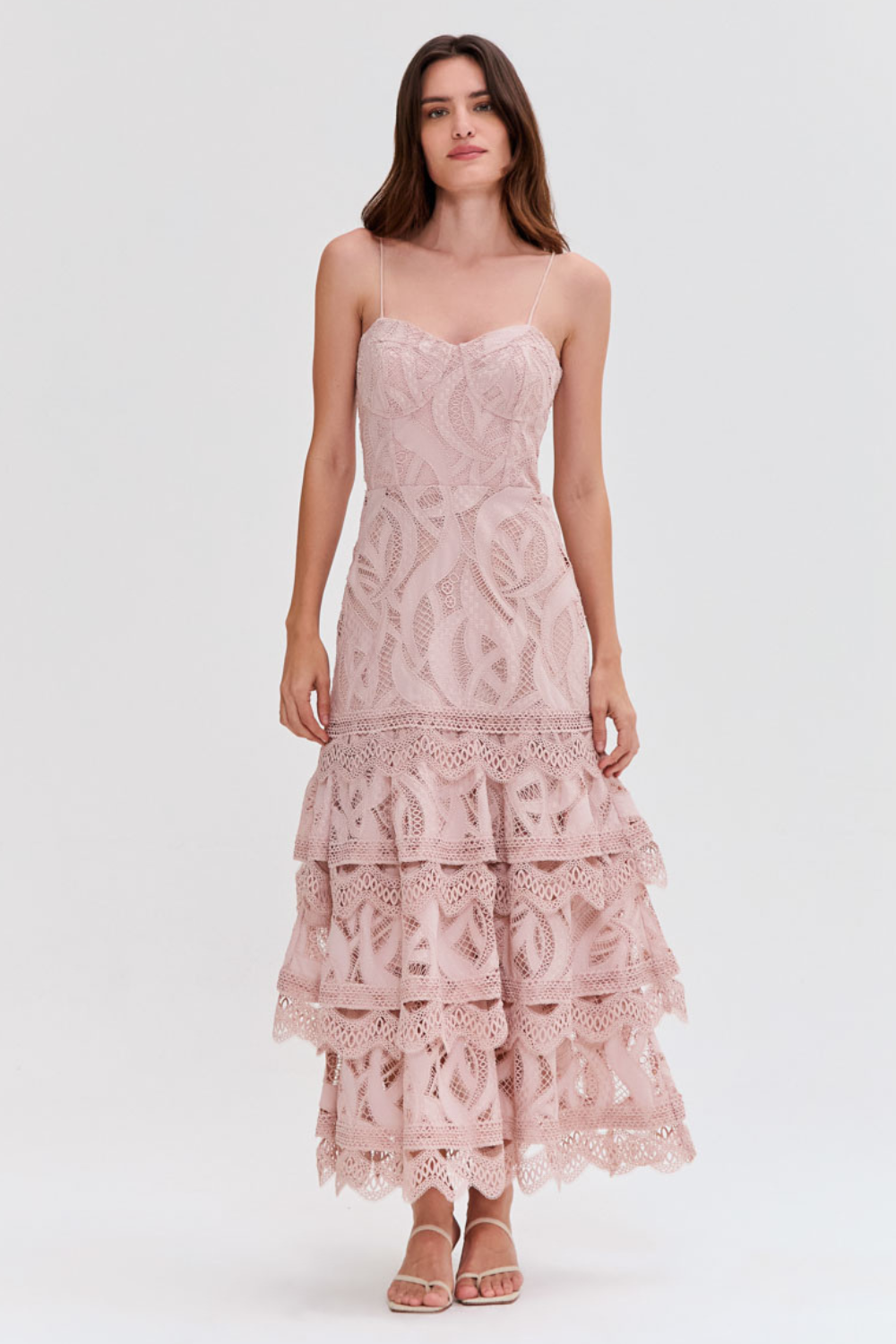 AURA LACE FLUTTER MIDI DRESS
