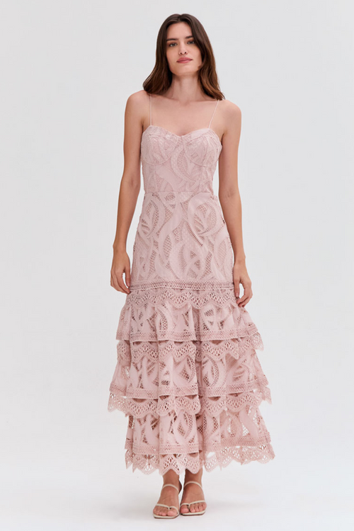 AURA LACE FLUTTER MIDI DRESS – PatBO