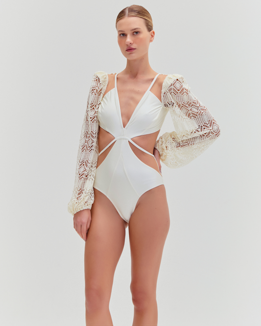 PATBO X CAMILA COELHO JERSEY SANDS NETTED ONE PIECE