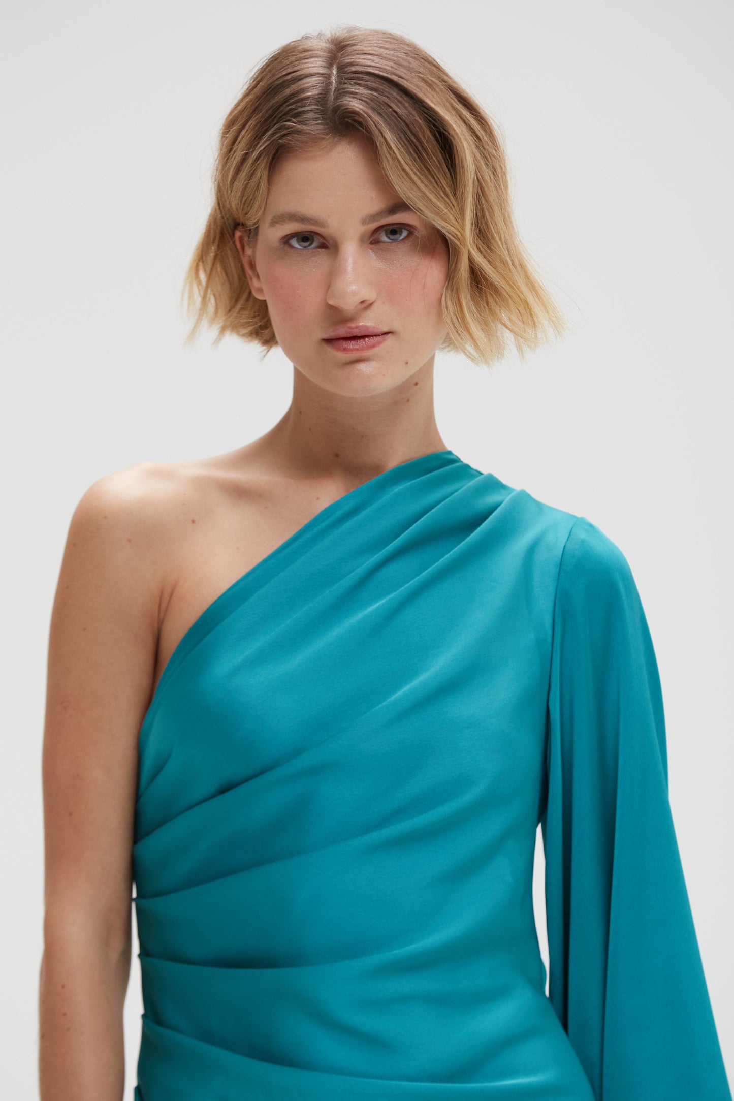 DREAM SATIN ONE SHOULDER MIDI DRESS