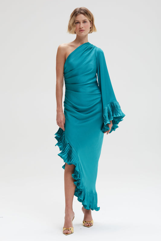 DREAM SATIN ONE SHOULDER MIDI DRESS