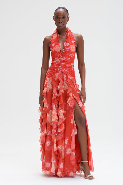 ワンピース PATBO Long dress with embroidered courset and fringes Oro Long dress with embroidered courset and fringes PATBO