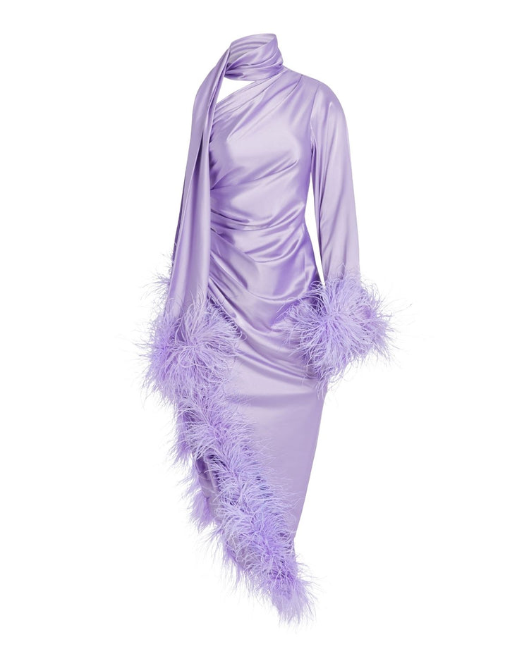 Feather Trim Oscar Dress (FINAL SALE)