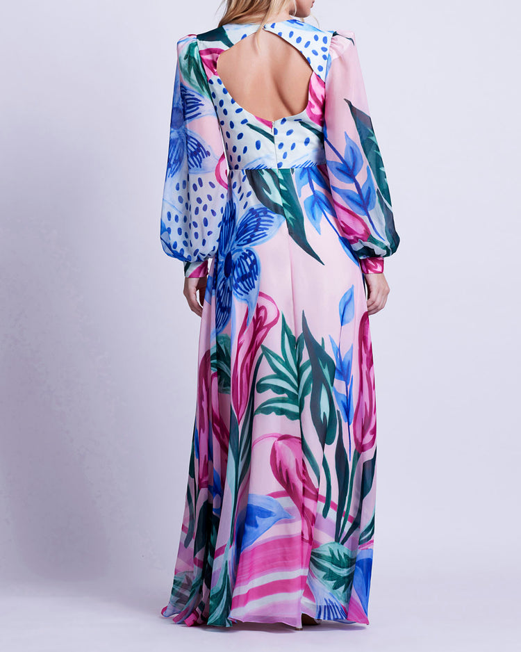 PREORDER: Nova Flora Deep V Maxi Dress