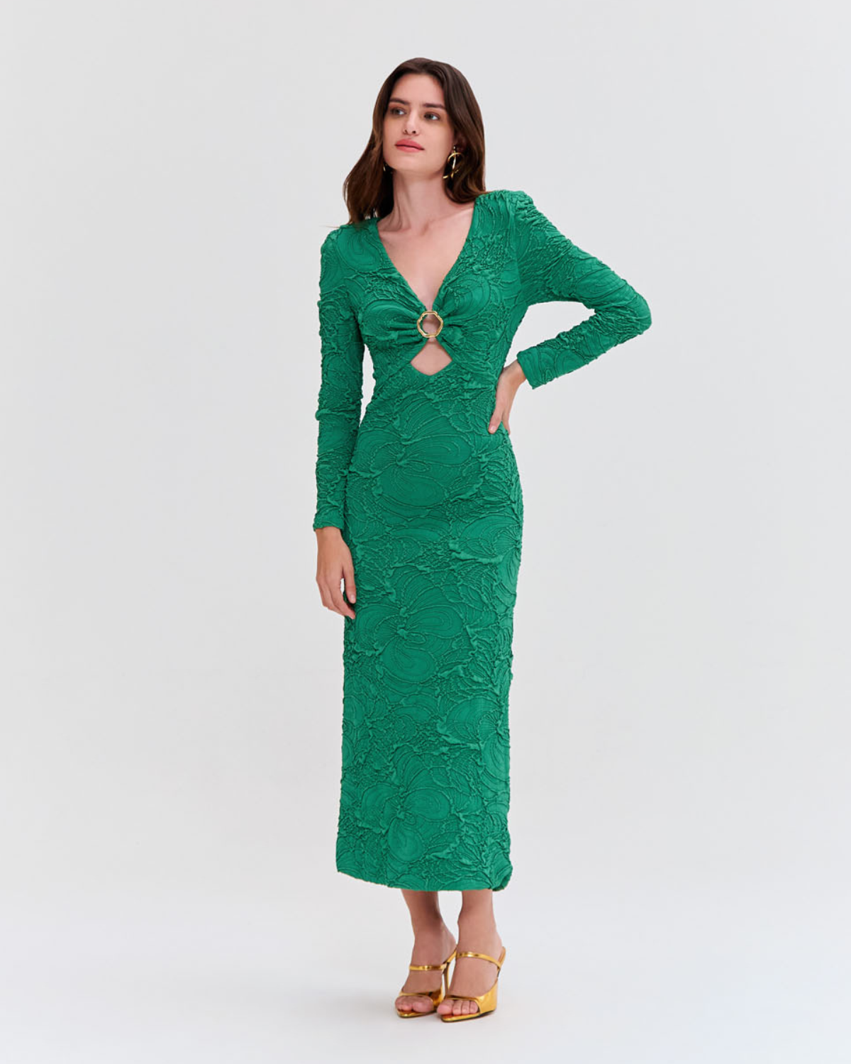 Jacquard Cut Out Midi Dress
