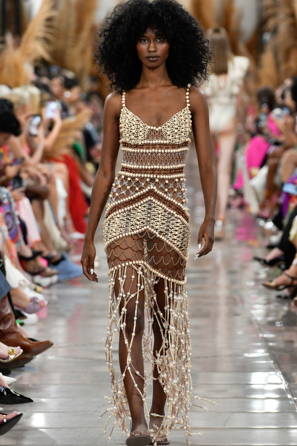 Wood and Crystal Beaded Gown - NATURAL / 2 Wood and Crystal Beaded Gown - NATURAL / 2