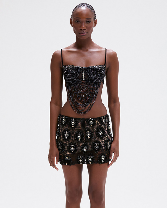 BEADED VELVET LACE MINI SKIRT (RUNWAY)