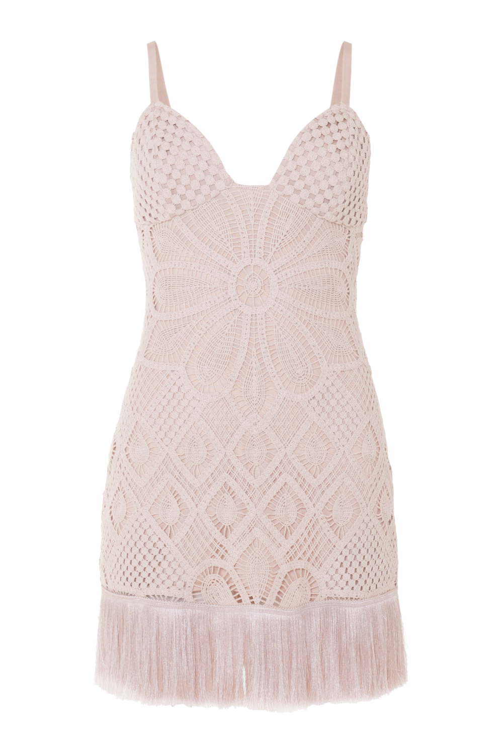 Flower Crochet Embroidered Mini Dress - Beige / M Flower Crochet Embroidered Mini Dress - Beige / M