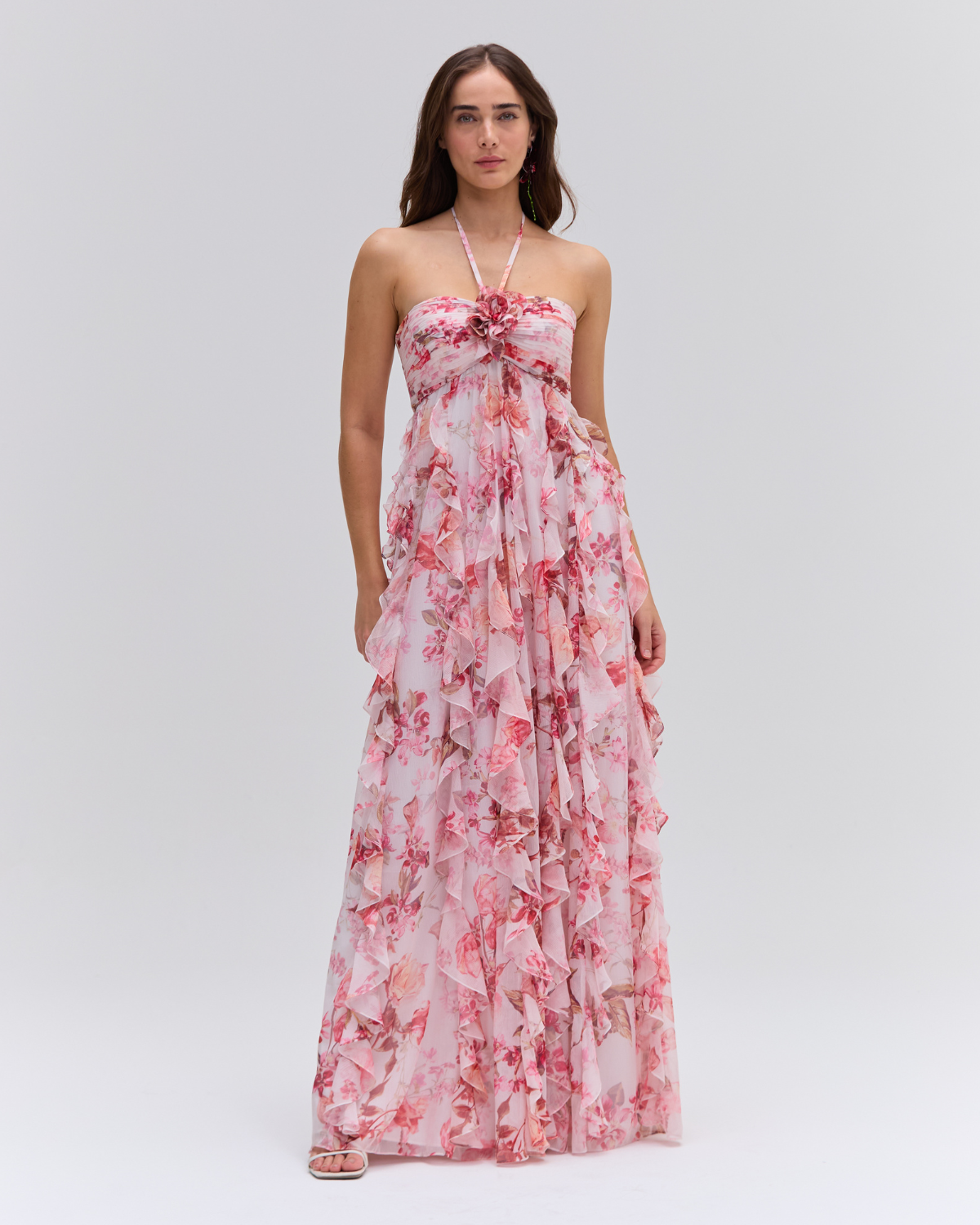 FLORAL HAZE HALTERNECK MAXI DRESS