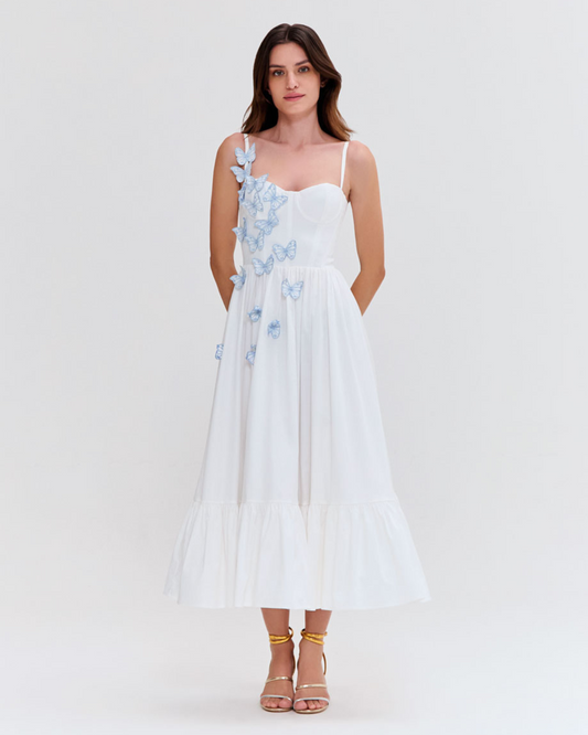 FLUTTER POPLIN BUTTERFLY MIDI DRESS