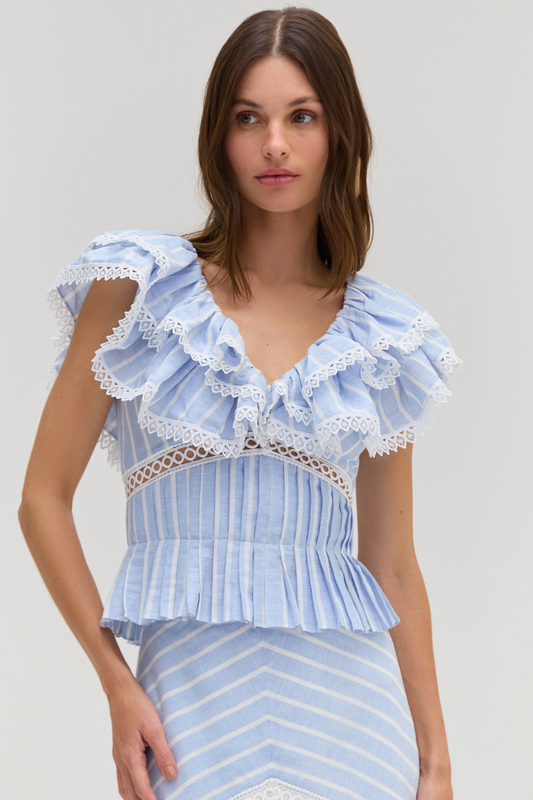MARINE LINEN PEPLUM TOP