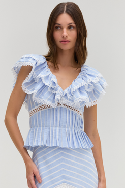 MARINE LINEN PEPLUM TOP