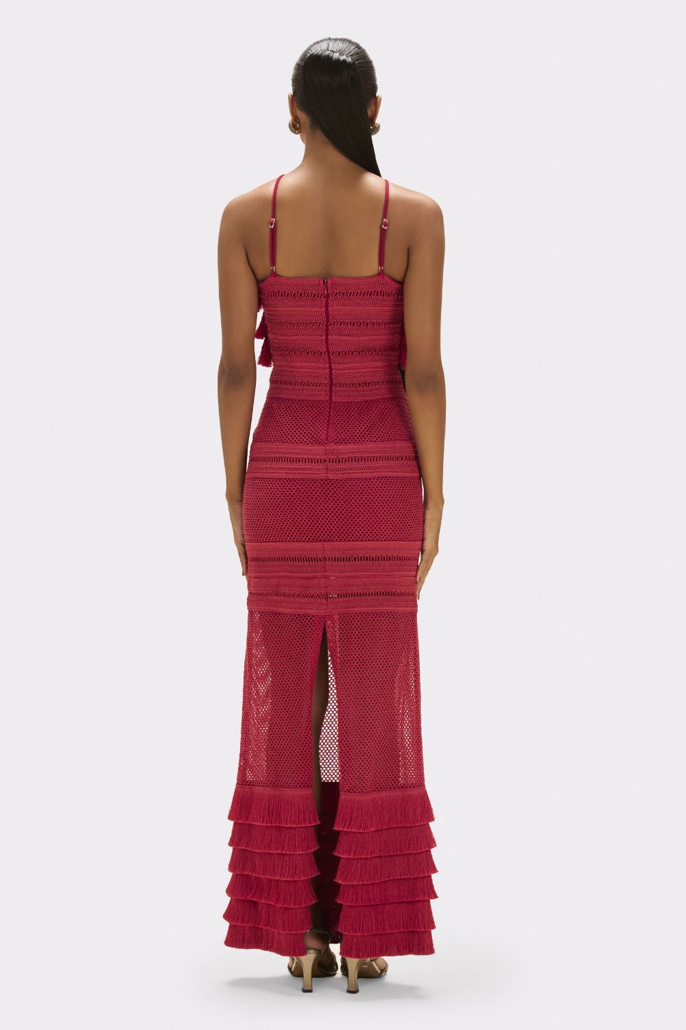 RADIANT FRINGE HALTERNECK MAXI DRESS