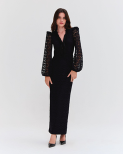 LACE DEEP V MIDI DRESS