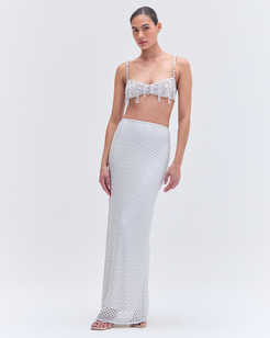 Metallic Macramé Pencil Skirt