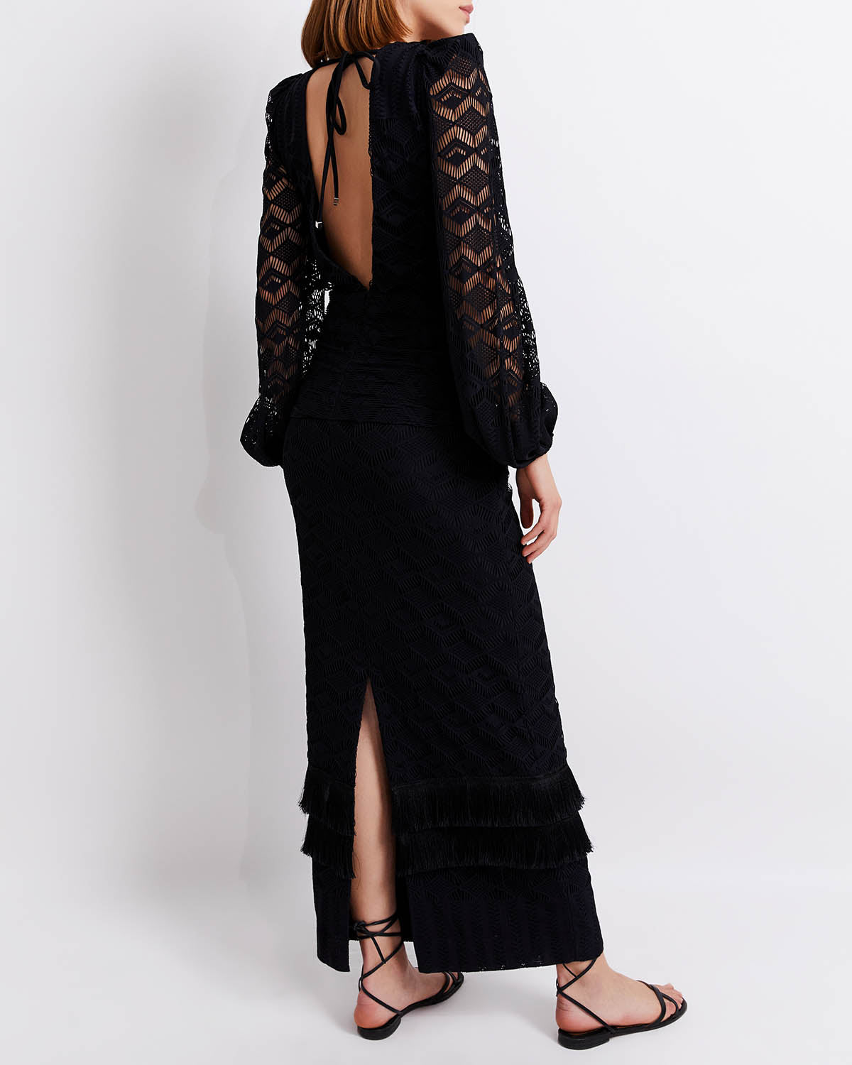 Crochet Plunge Fringe Trim Maxi