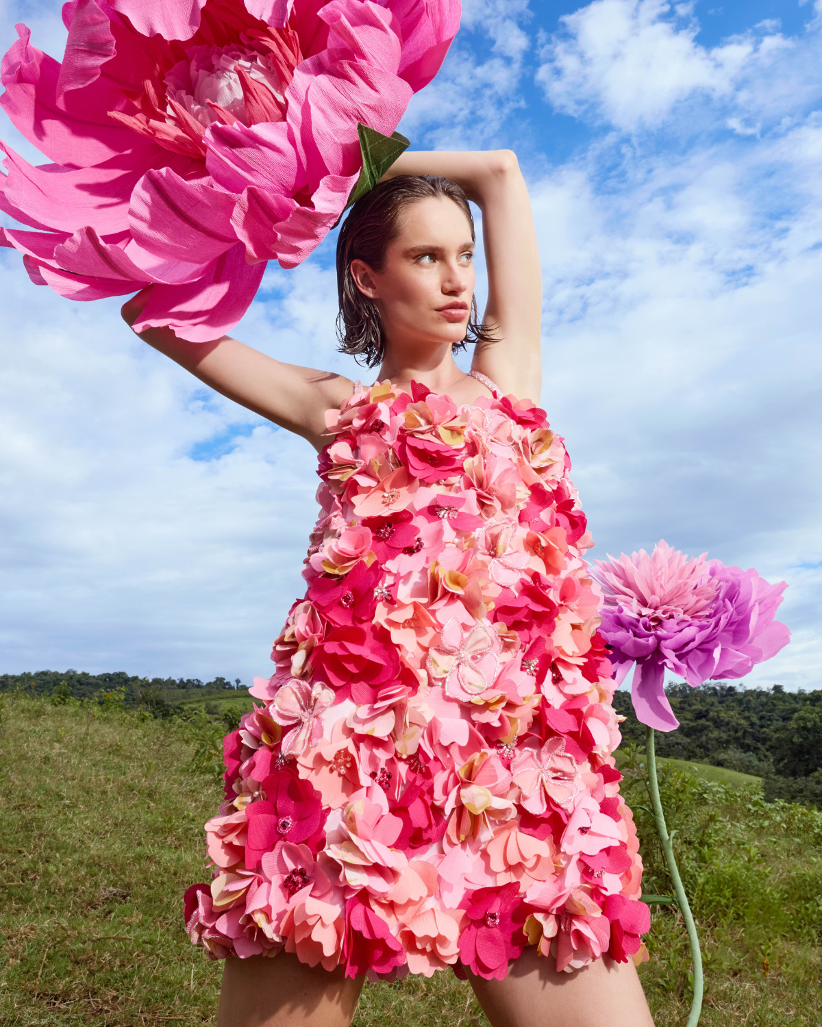 Hand-Beaded 3D Flower Mini Dress (EXCLUSIVE)