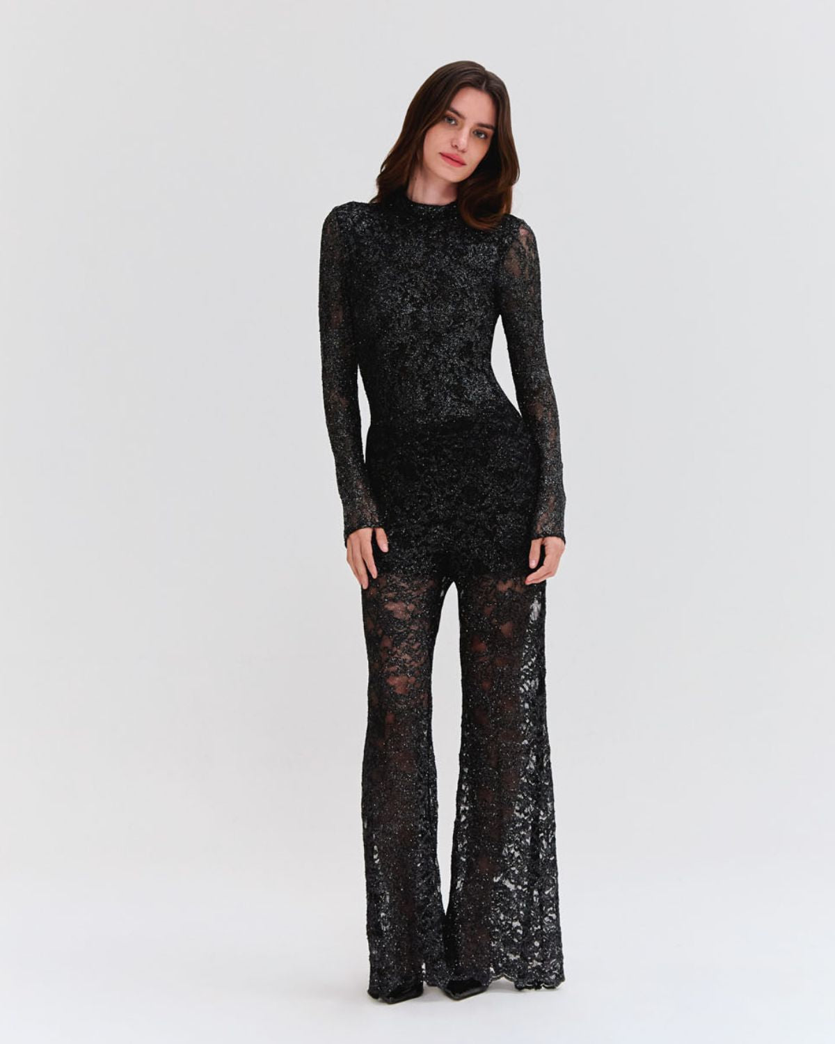 METALLIC LACE FLARE PANT