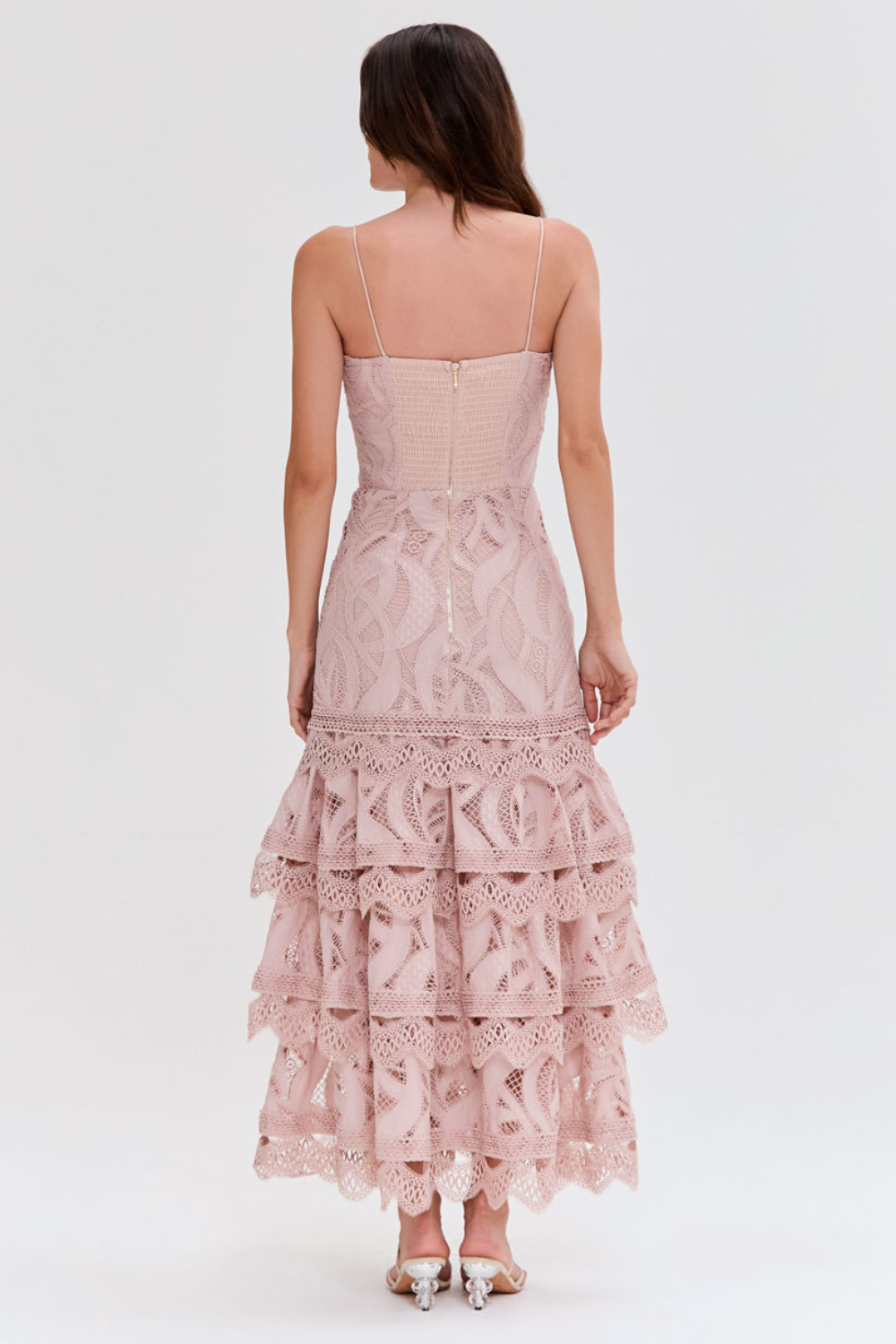 AURA LACE FLUTTER MIDI DRESS