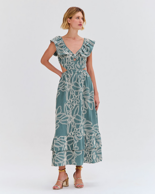 ASAS LINEN FLUTTER MIDI DRESS