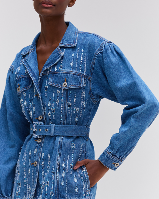 Hand-Beaded Denim Jacket