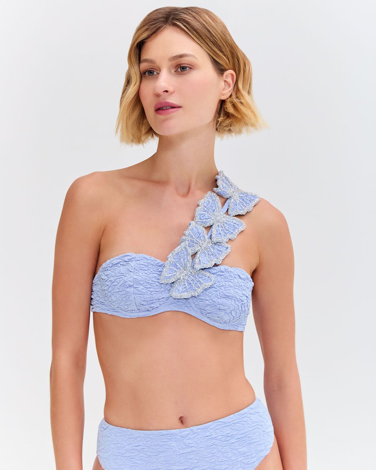 PAPILLON JACQUARD ONE SHOULDER BIKINI TOP