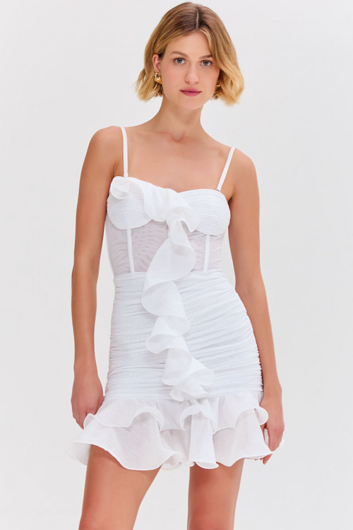 SILK PLISSE STRAPLESS MINI DRESS