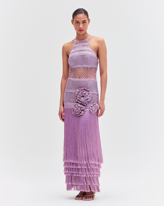 Latticework Fringe Maxi Dress