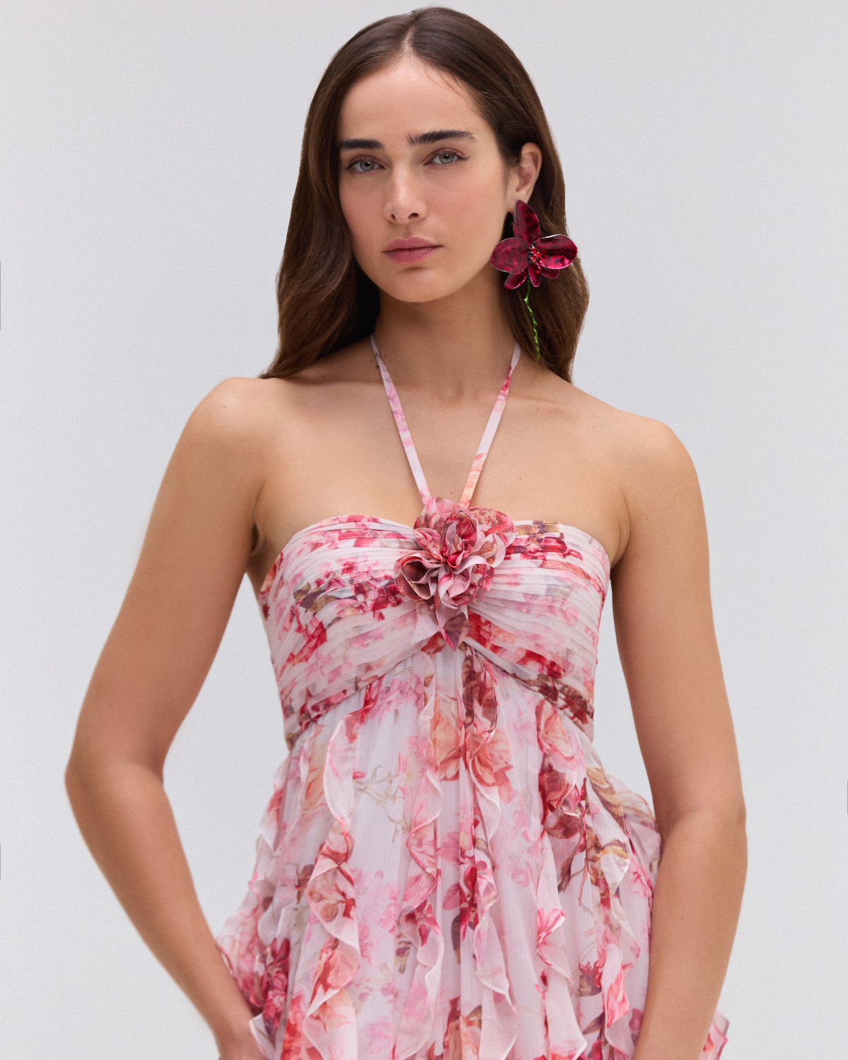 FLORAL HAZE HALTERNECK MAXI DRESS