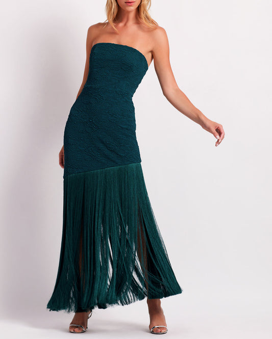 Stretch Jacquard Strapless Maxi
