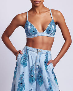 Hand-Beaded Denim Bralette