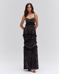 LACE AND FRINGE MAXI DRESS