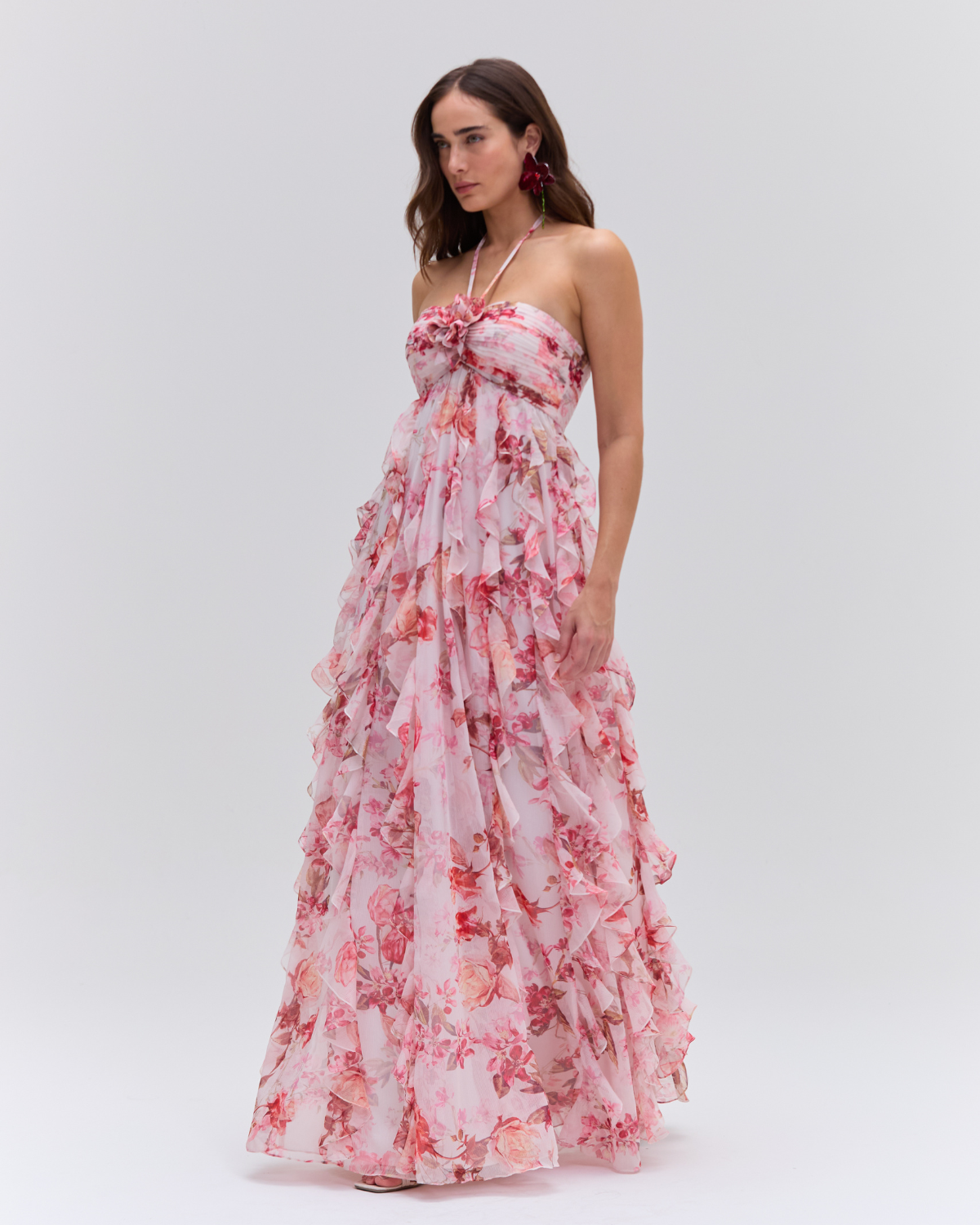 FLORAL HAZE HALTERNECK MAXI DRESS