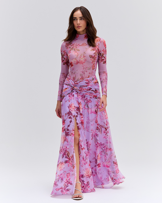 Floral Haze Draped Maxi Skirt