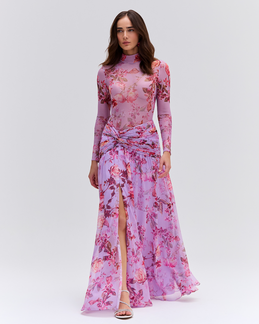 Floral Haze Draped Maxi Skirt (EXCLUSIVE)