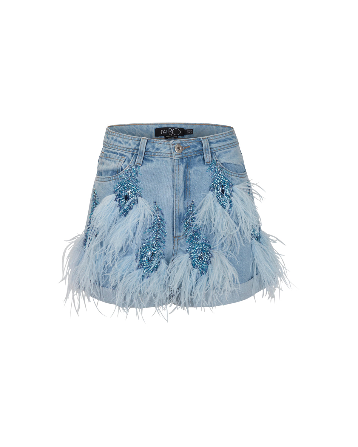 Beaded Feather Denim Shorts (EXCLUSIVE)