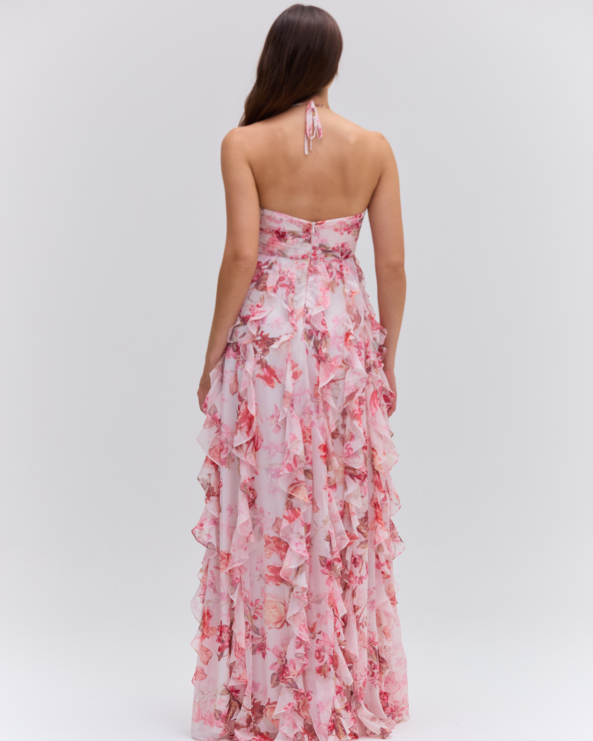 FLORAL HAZE HALTERNECK MAXI DRESS