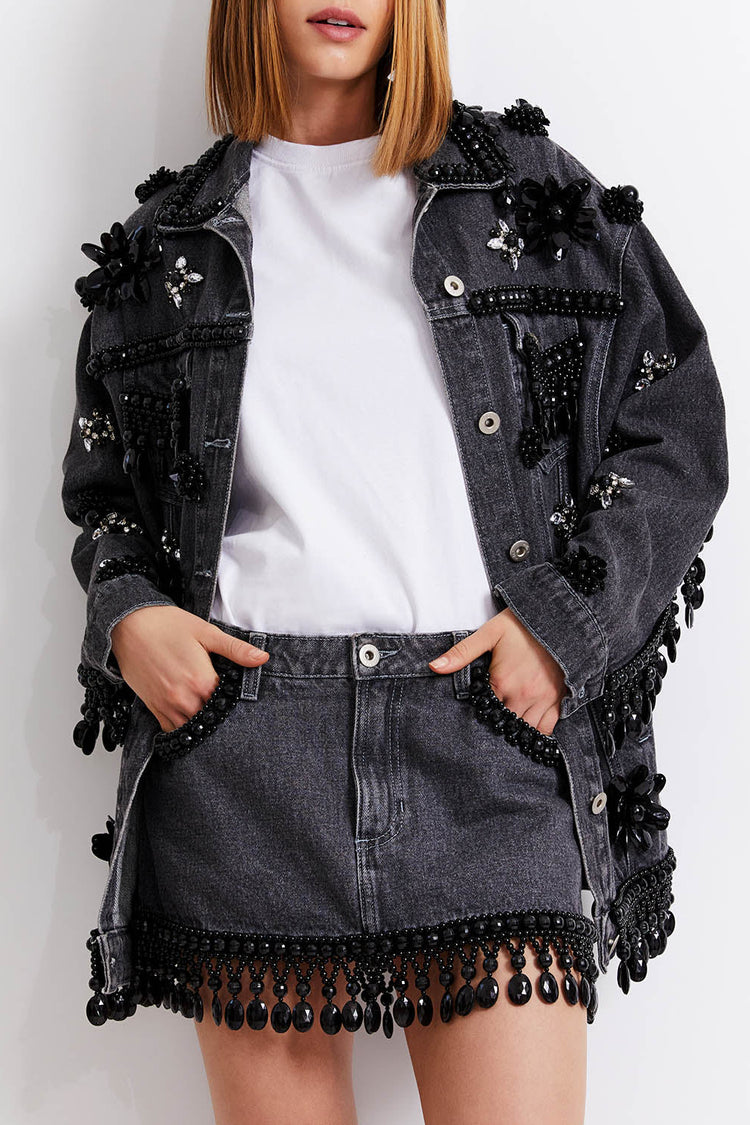 HAND-BEADED DENIM JACKET (FINAL SALE)