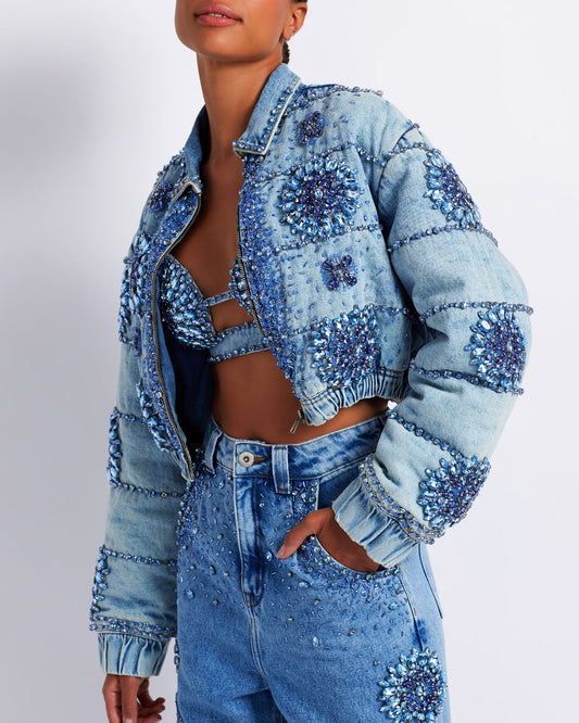 PREORDER: HAND-BEADED DENIM BOMBER (EXCLUSIVE)