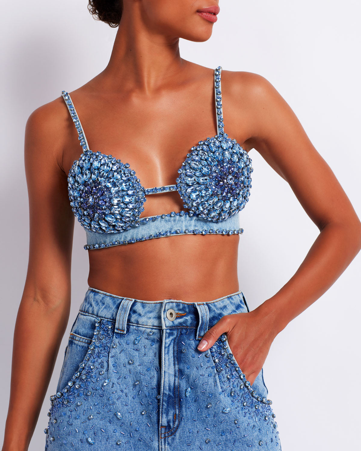 HAND-BEADED DENIM BRALETTE (FINAL SALE)