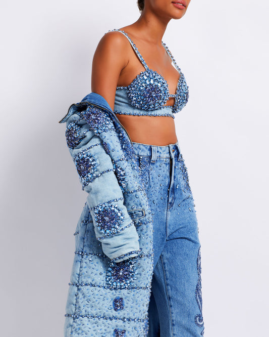 PREORDER: HAND-BEADED DENIM PARKA (EXCLUSIVE)