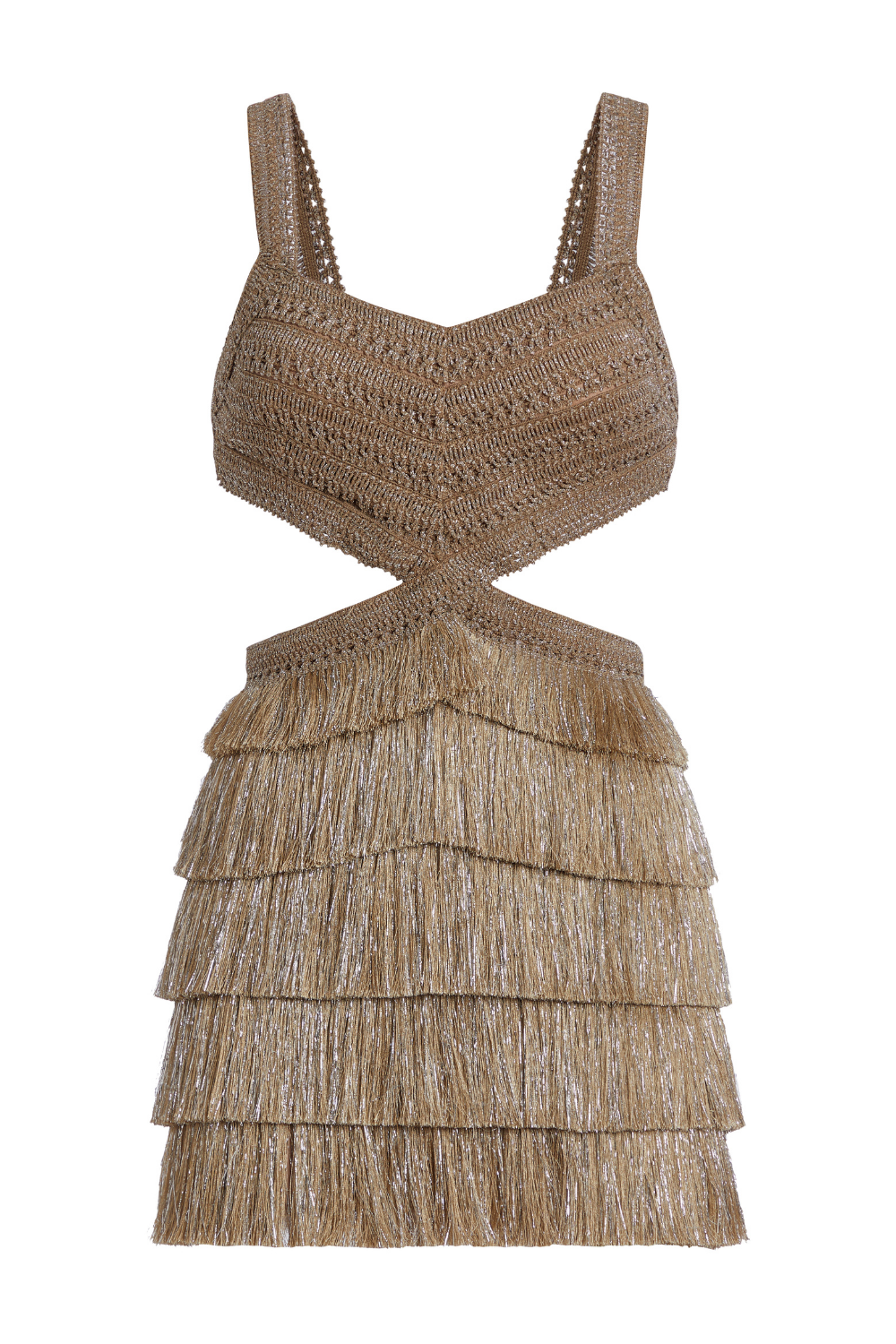 Patbo Metallic Fringe Cut Out Mini Dress Gold 8