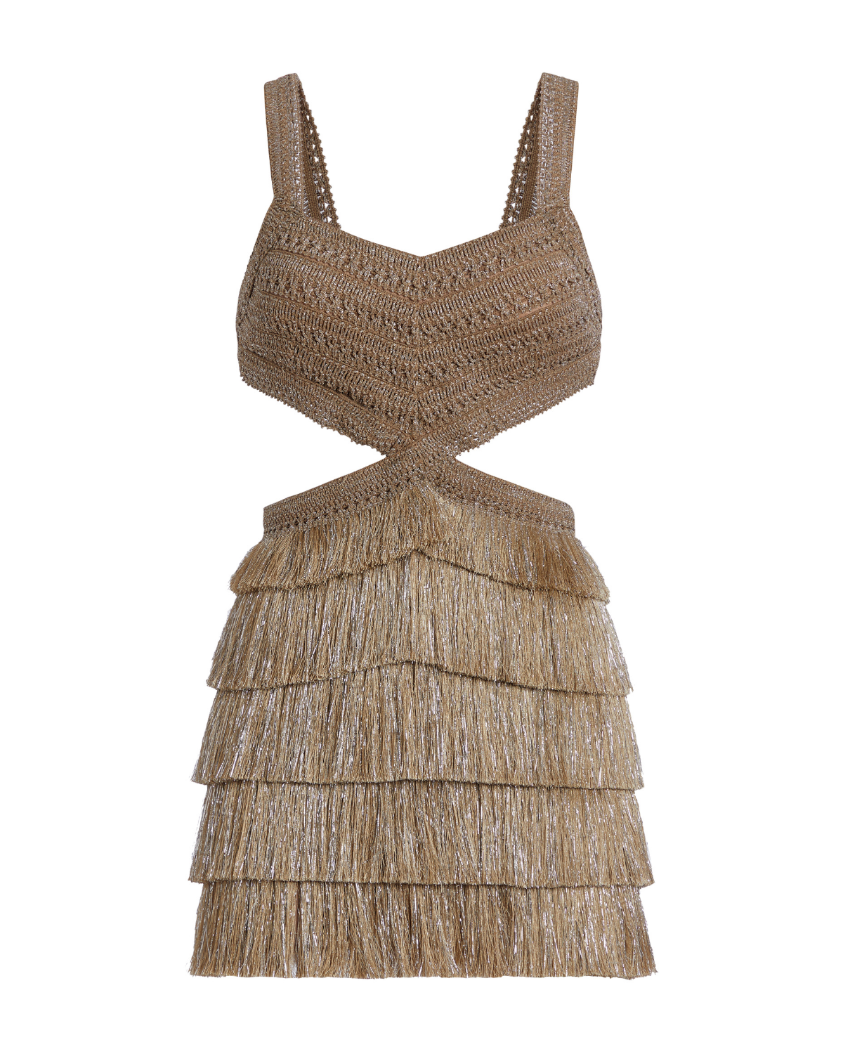 Metallic Fringe Cut-Out Mini Dress