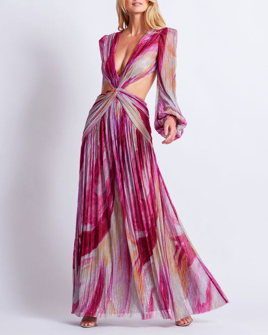 Aura Metallic Plunge Maxi Dress