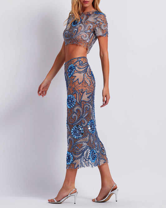 PREORDER: HAND-BEADED TULLE MIDI SKIRT (EXCLUSIVE)