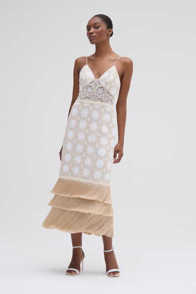 NATURAL CROCHET PLUNGE MIDI DRESS – PatBO