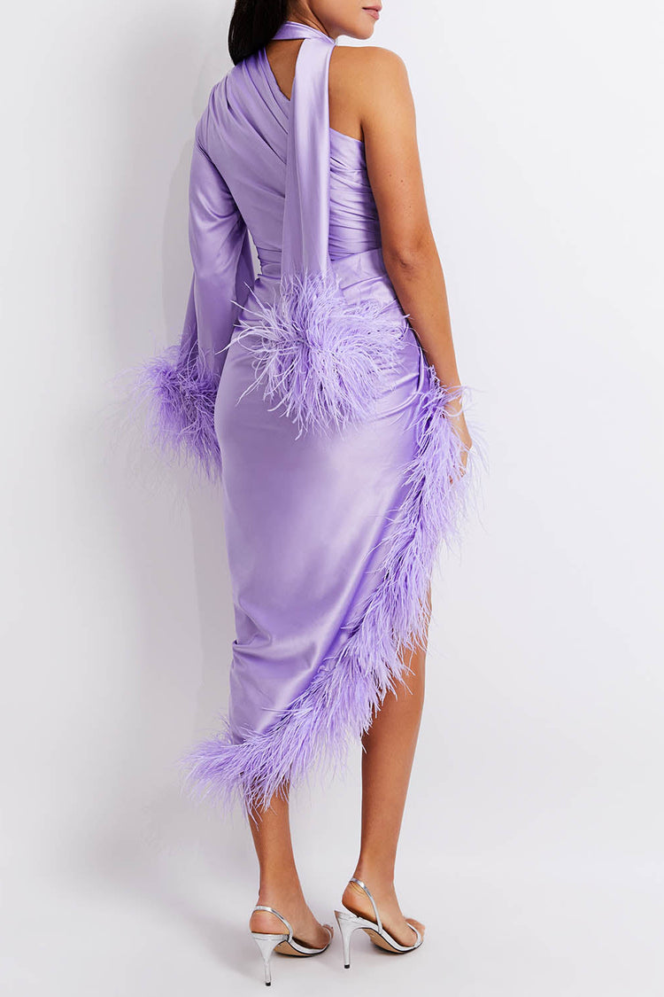 Feather Trim Oscar Dress (FINAL SALE)