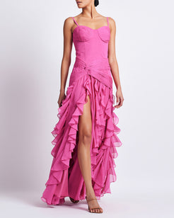 BUSTIER RUFFLE MAXI DRESS