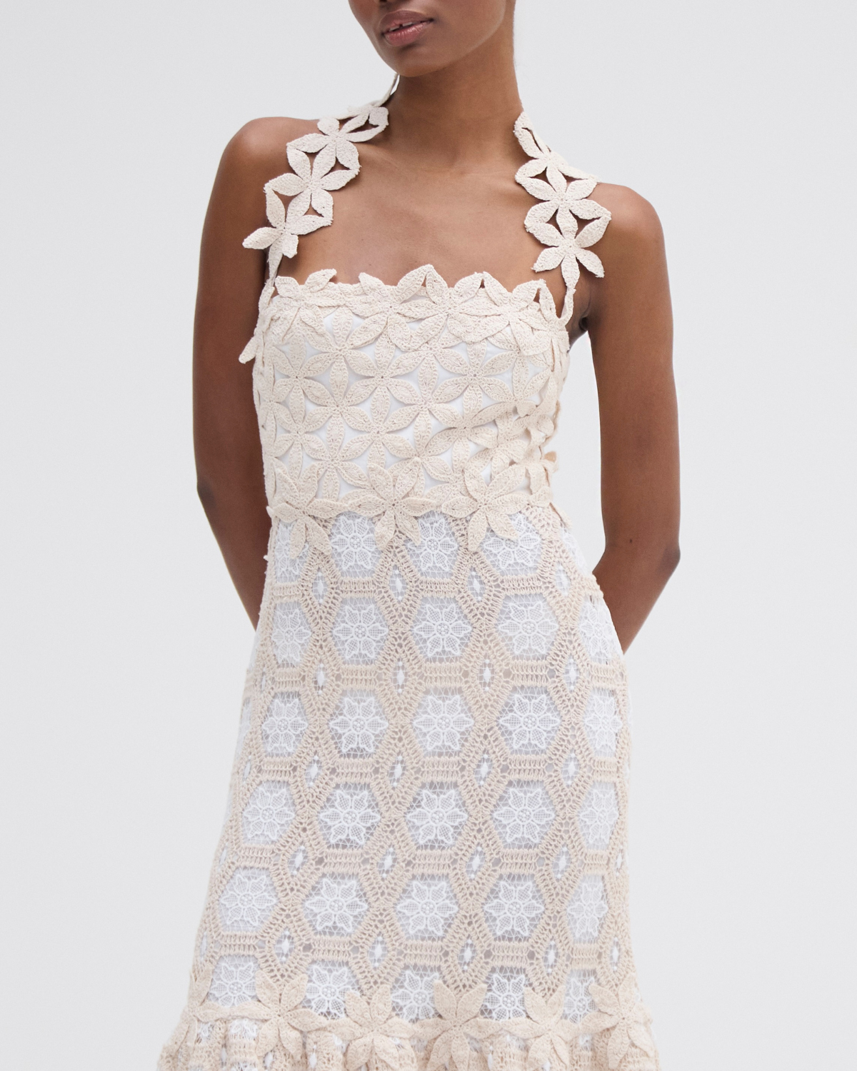 NATURAL CROCHET MIDI DRESS