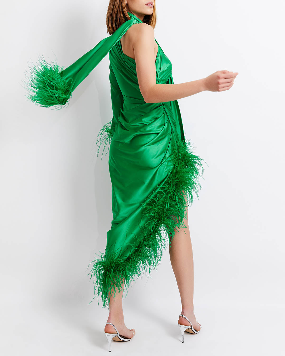 Feather Trim Oscar Dress